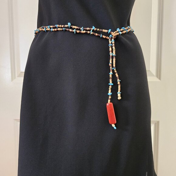 Handmade Wood & Turquoise Beaded Belt 70" - Picture 3 of 8